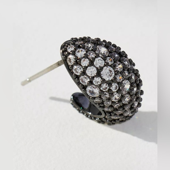 NWT Anthropologie Glitzy Huggie Hoop Earrings Gunmetal - Picture 2 of 3